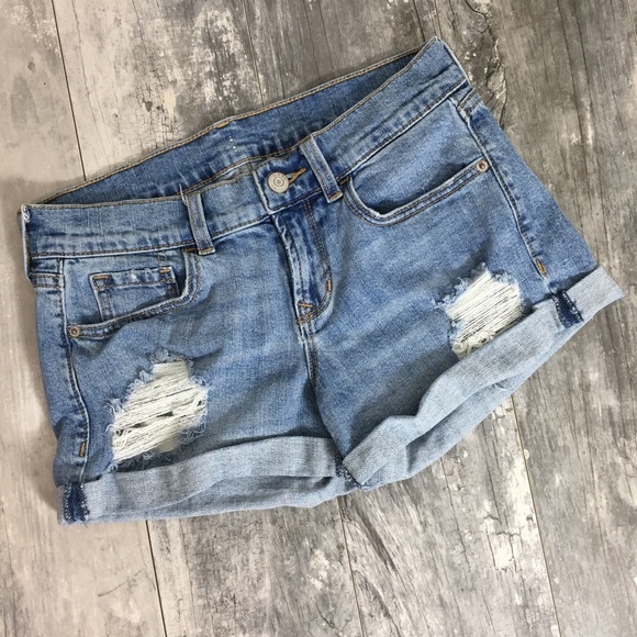 Distressed Denim Cuffed Cutoff Rolled Hem Jean Shorts SZ 0 - Picture 4 of 8
